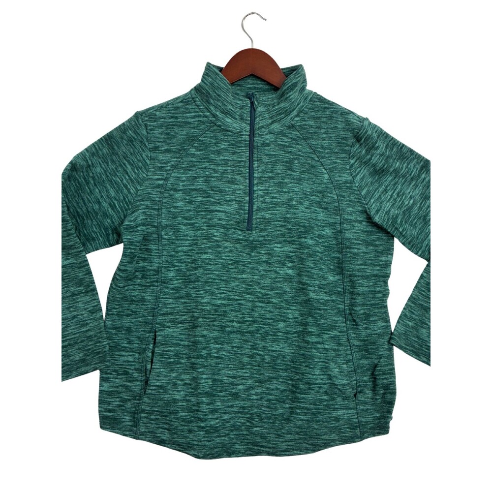 St Johns Bay Womens M Green Heather Quarter Zip Pullover Fleece Long Sleeve Top